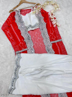 Diwali Drape – Designer Chinon Crop Top, Fusion Drape Skirt & Long Jacket Set