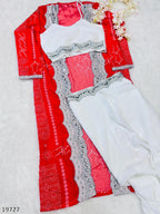 Diwali Drape – Designer Chinon Crop Top, Fusion Drape Skirt & Long Jacket Set