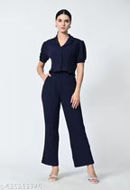 Premium Short-Sleeve Collared Co-ord Style Jumpsuit for Women | Elegant Western Wear for Office & Casual Outings