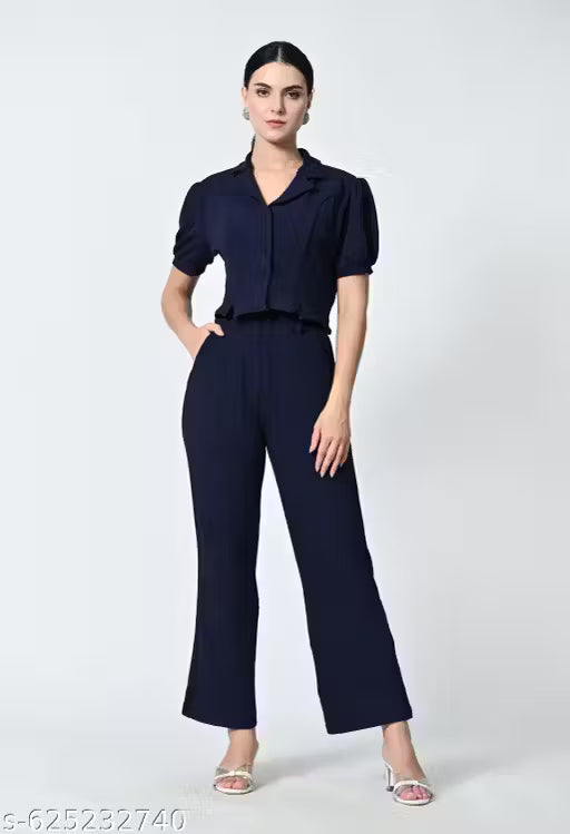 Premium Short-Sleeve Collared Co-ord Style Jumpsuit for Women | Elegant Western Wear for Office & Casual Outings