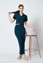 Premium Short-Sleeve Collared Co-ord Style Jumpsuit for Women | Elegant Western Wear for Office & Casual Outings