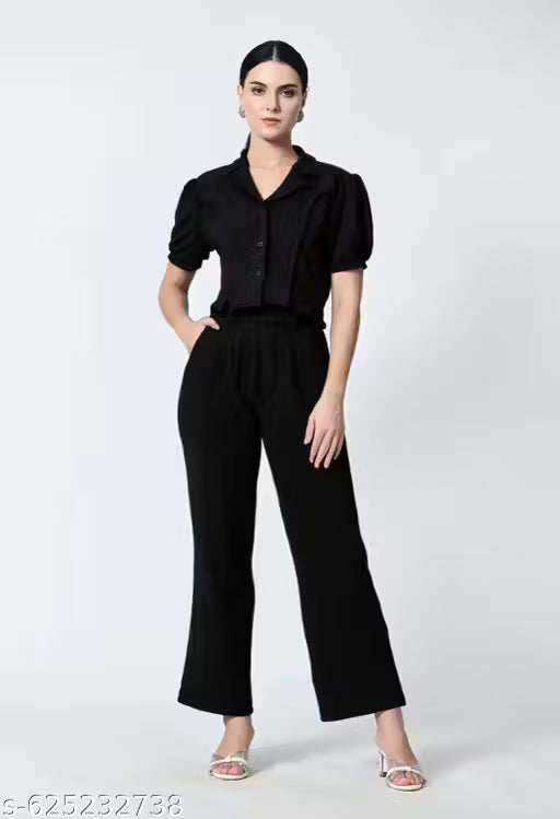 Premium Short-Sleeve Collared Co-ord Style Jumpsuit for Women | Elegant Western Wear for Office & Casual Outings