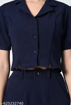 Premium Short-Sleeve Collared Co-ord Style Jumpsuit for Women | Elegant Western Wear for Office & Casual Outings