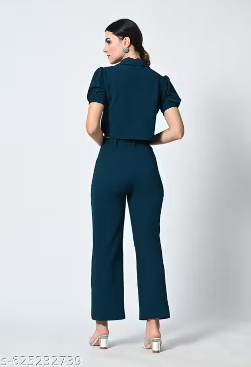 Premium Short-Sleeve Collared Co-ord Style Jumpsuit for Women | Elegant Western Wear for Office & Casual Outings