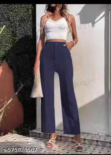 High-Waist Stretchable Straight-Fit Women’s Trousers for Office & Casual Wear