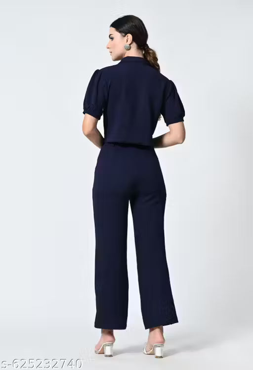 Premium Short-Sleeve Collared Co-ord Style Jumpsuit for Women | Elegant Western Wear for Office & Casual Outings