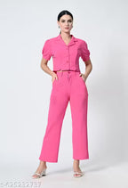 Premium Short-Sleeve Collared Co-ord Style Jumpsuit for Women | Elegant Western Wear for Office & Casual Outings