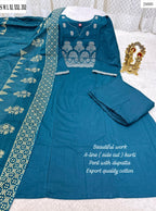 Elegant A-Line Kurti Pant Set with Dupatta – Premium Cotton Collection