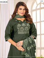 Elegant A-Line Kurti Pant Set with Dupatta – Premium Cotton Collection