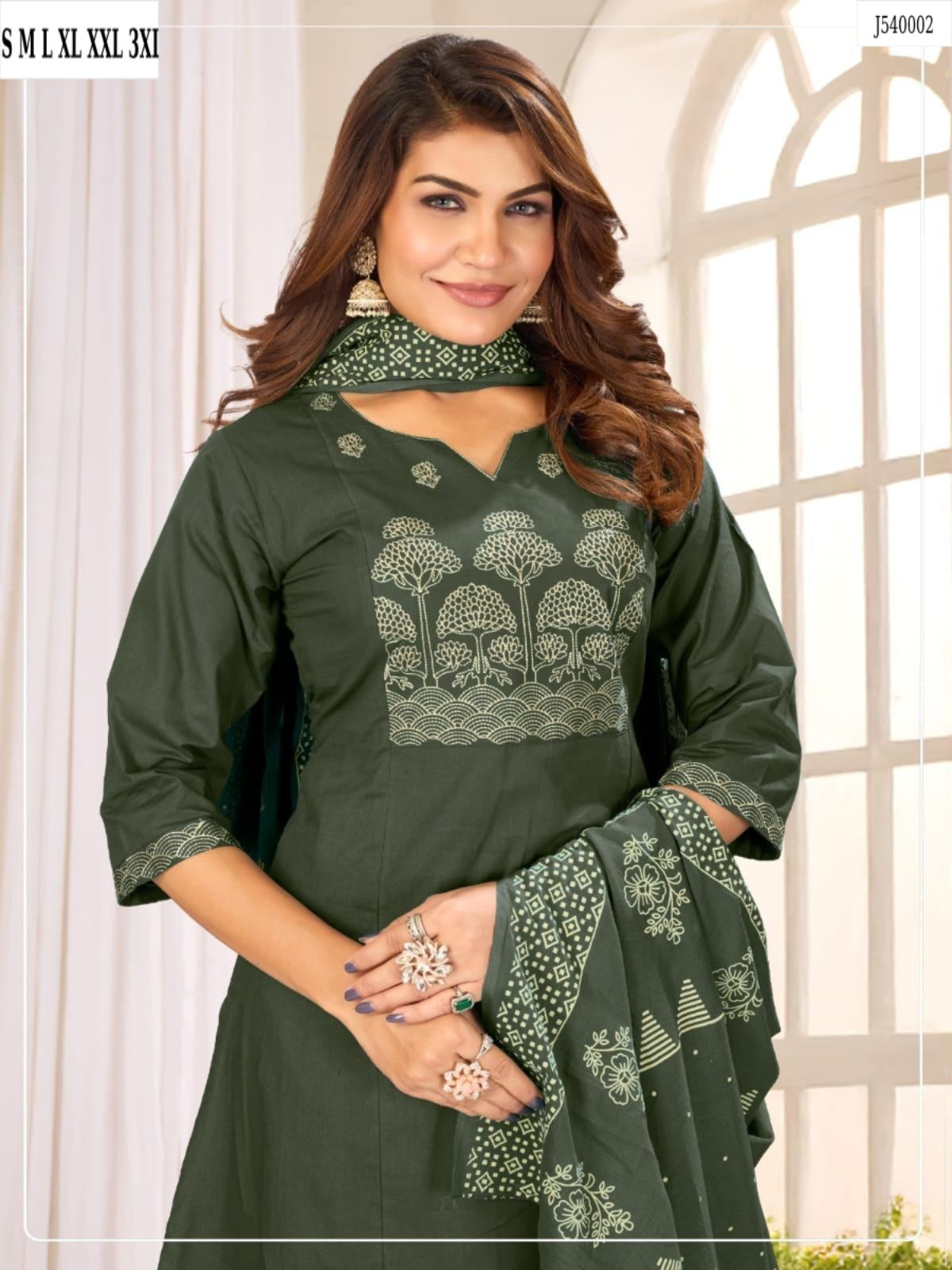 Elegant A-Line Kurti Pant Set with Dupatta – Premium Cotton Collection